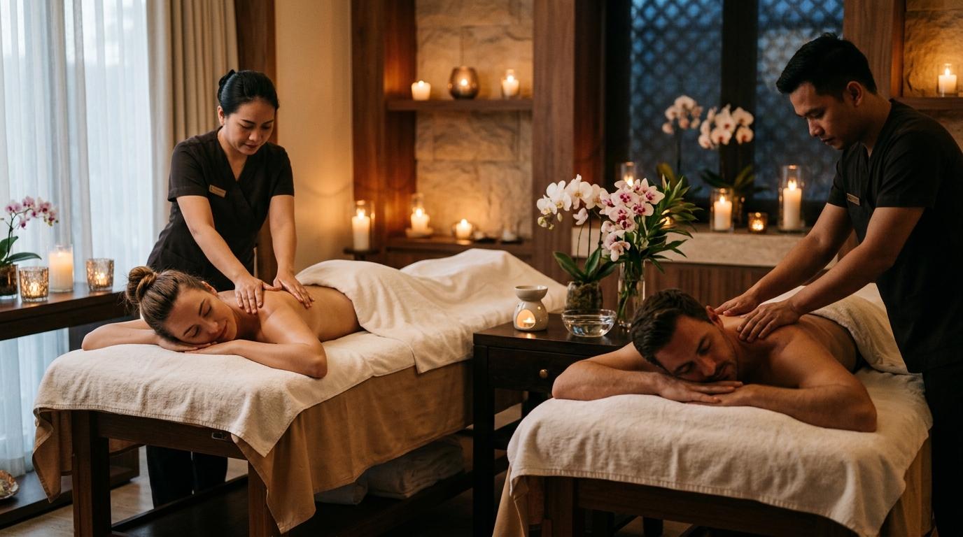 Spa parejas Madrid masajes relajantes sincronizados en cabina doble privada