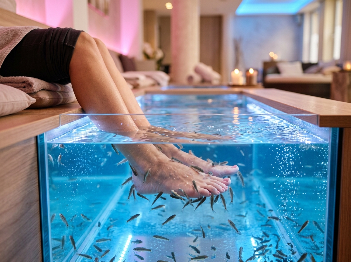 Peces Garra Rufa exfoliación natural y risas en pecera fish spa